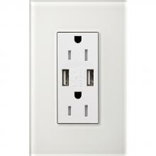 Lutron LTR-F15-UBTR-CWH - DUPLEX 15A TR DUAL USB RECEPTACLE CWH FP