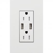 Lutron LTR-F15-UBTR-WH - DUPLEX 15A TR DUAL USB RECEPTACLE WH FP