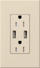 Lutron NTR-15-UBTR-LA - NT 15A USB TAMPER RESIST LIGHT ALMOND